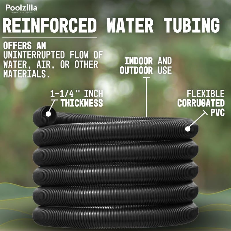 Poolzilla 20’ FT Corrugated Pond Hose - 1-1/4’’ Inch ID, Reinforced Water Tubing for Aquariums, Pool Maintenance, Ponds, Fountains, Gardens, and other Aquatic Features - Image 3